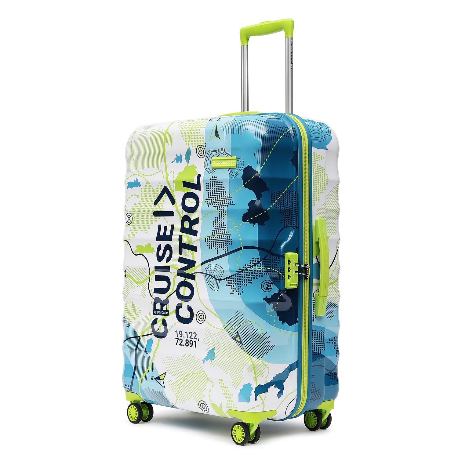uppercase Geo (Large) 76Cms, Hardsided Trolley Bag for Travel Printed Eco Polycarbonate Luggage, Combination Lock 8 Wheel Spinner Suitcase for Unisex, 2000 Days Warranty Blue-picture-38