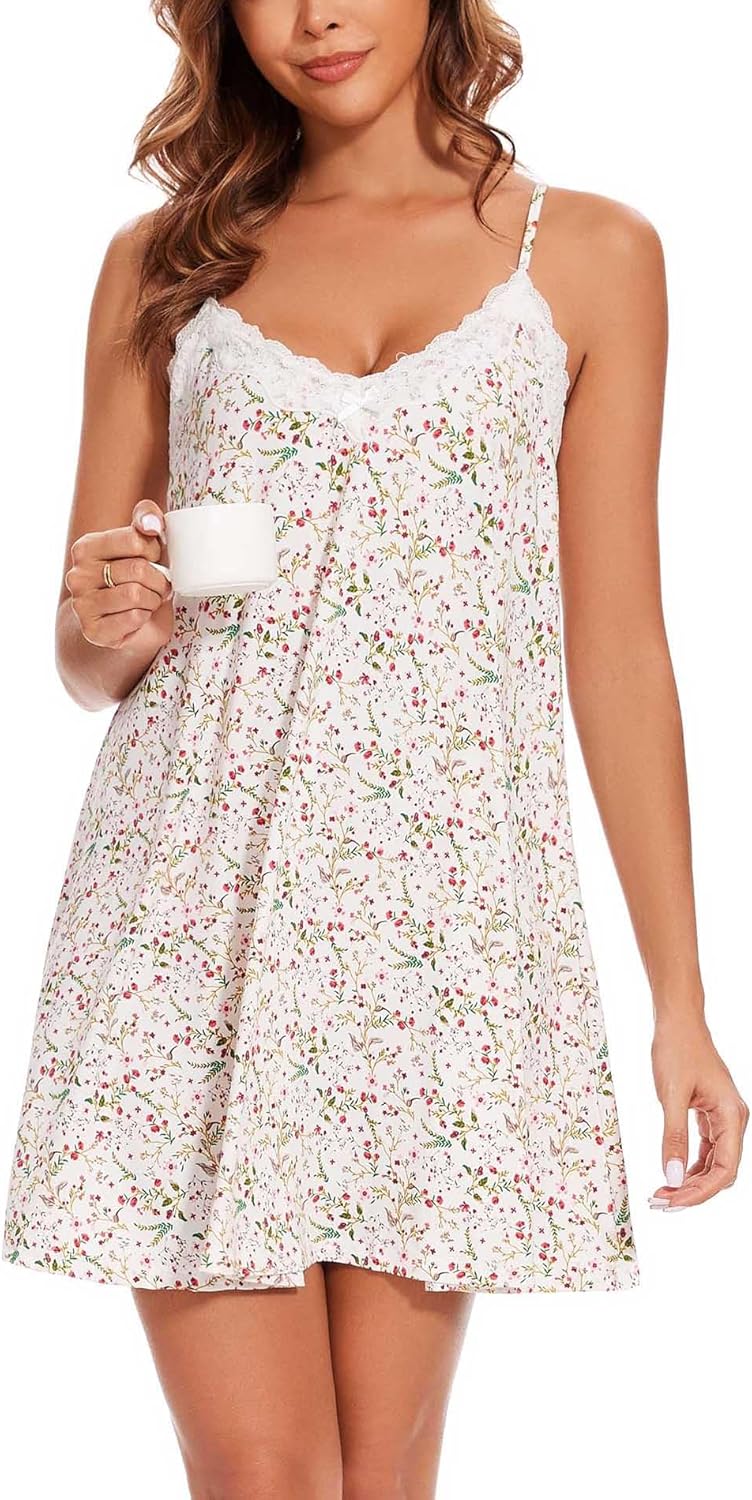 Nightgowns for Women Sexy Lace Sleepwear V Neck Short Night Gowns Sleeveless Chemise Nighty - Image 4