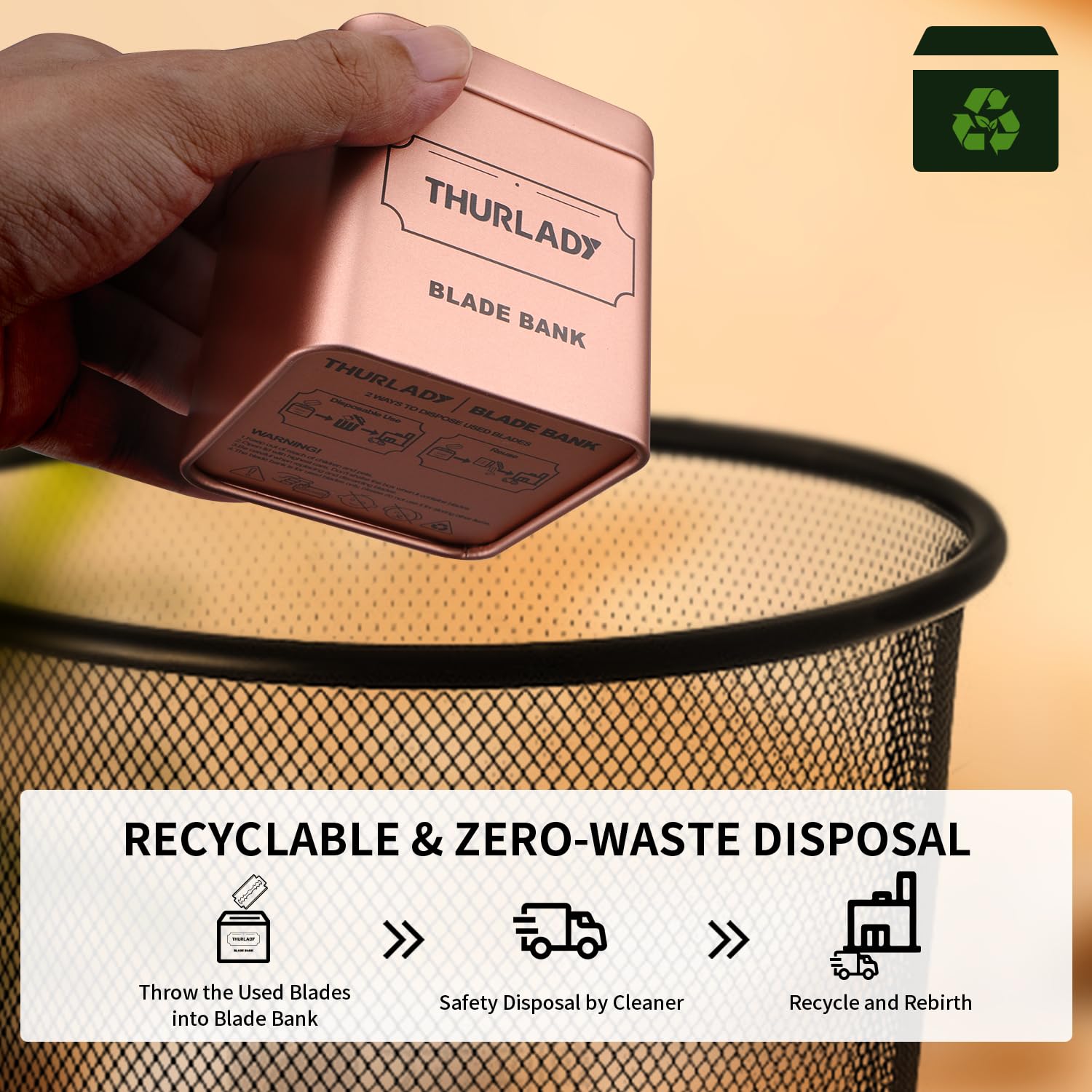 Razor Blade Disposal Container, Rose Gold, Large Capacity, Holds Over 500 Blades, Safe & Recyclable image 4