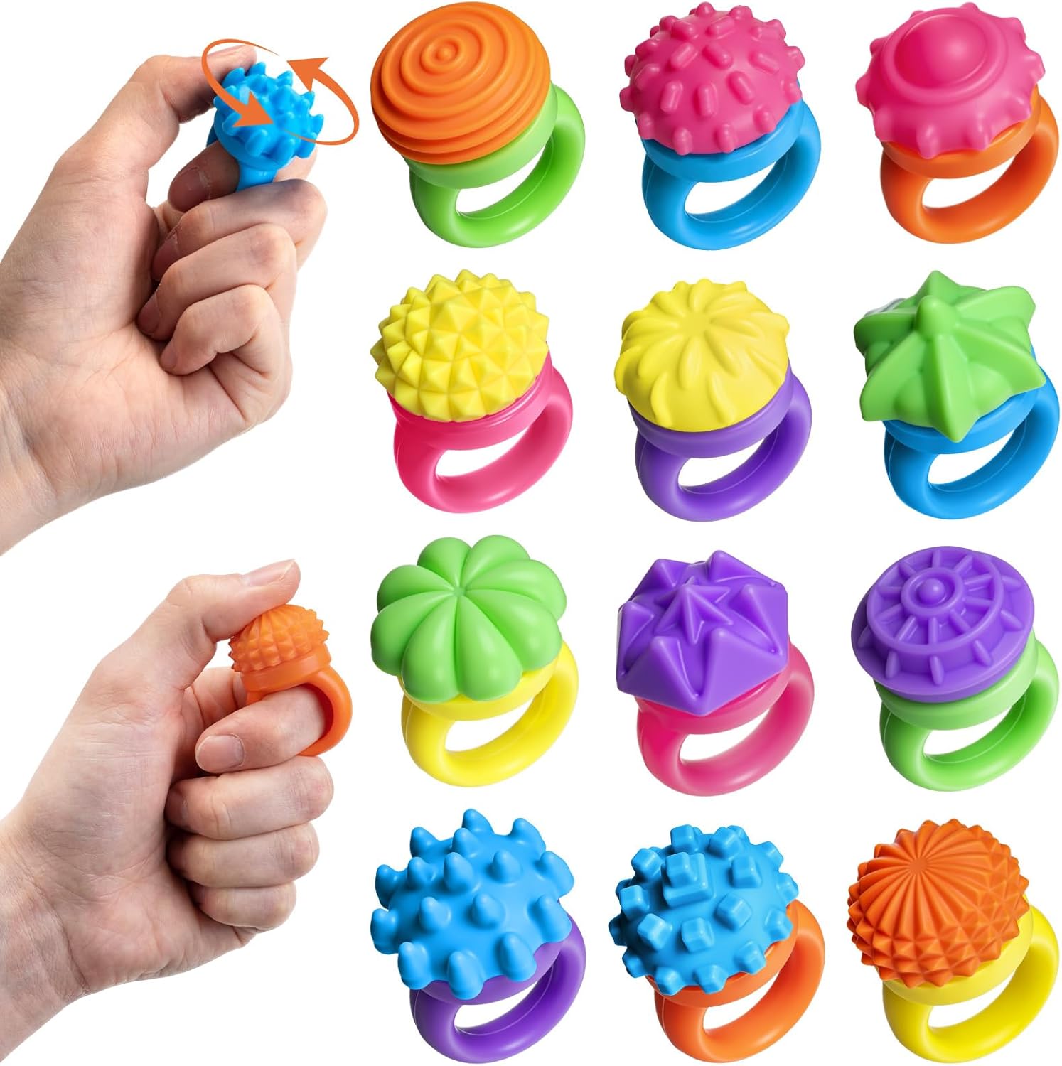 12 Pack Fidget Toys Sensory Rings Textured Spinner Rings for Kids Anxiety Relief Stress Silent Sensory Toys for Autism ADHD Student Classroom Prize Gifts Adults Desk Office Travel Airplane Essential