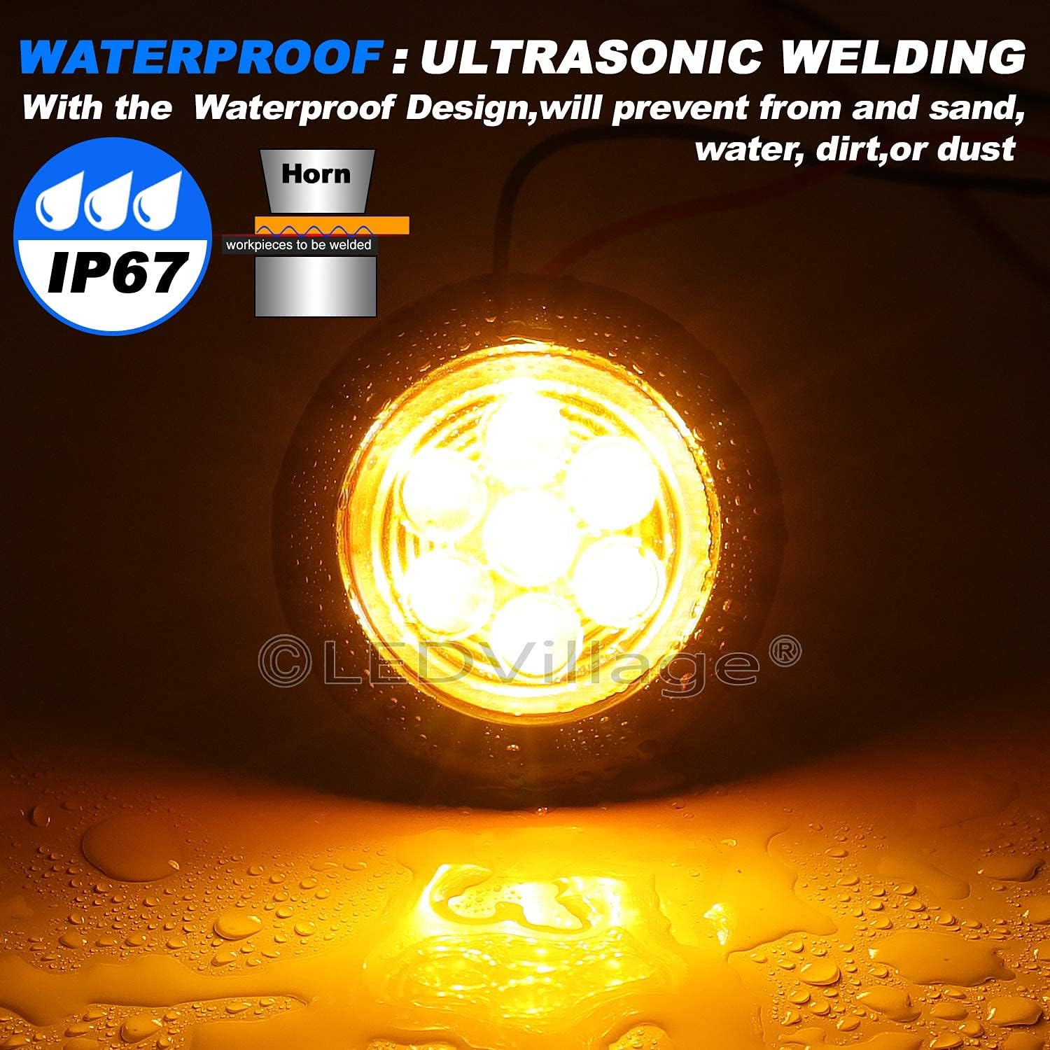 4 Pcs 2 Inch Amber 7 LED Clearance Lamps DC 24V Round Side Marker Lights Flush Mount for Lorry Bus Truck Caravan RV Cabin Trailer Campervan ATV Rubber Grommets Super Bright O724