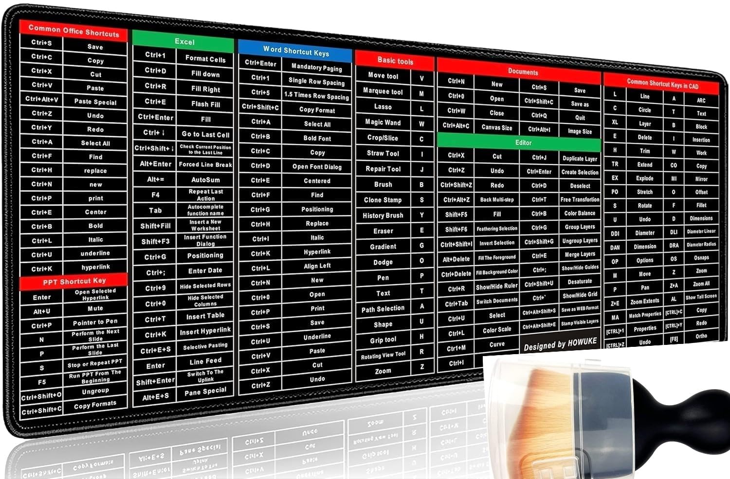 Windows & Office Keyboard Shortcuts Desk Mat | Non-Slip Rubber Base|Computer Laptop|Keyboard Mouse Pad Gaming Mouse Pad Extended Size 30 * 80 Stitched Edges| with Keyboard Cleaning Brush-image-47