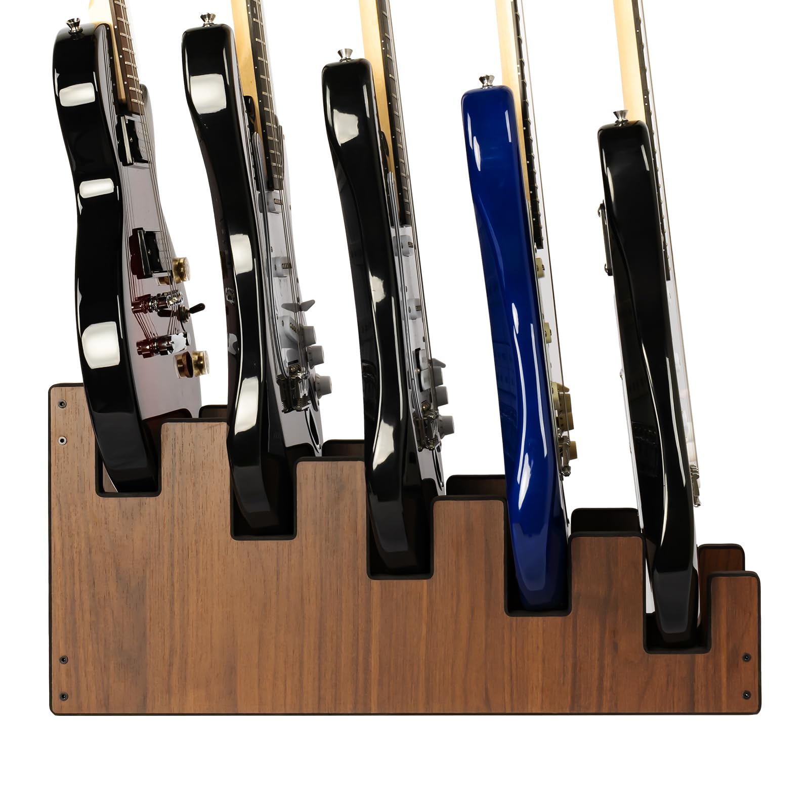 STRICH L-5EW Support de guitare en bois pour plusieurs guitares, 5 supports, affichage frontal, gain de place, pour la maison, le studio, la scène, couleur noyer, L-5EW (pour 5 guitares électriques