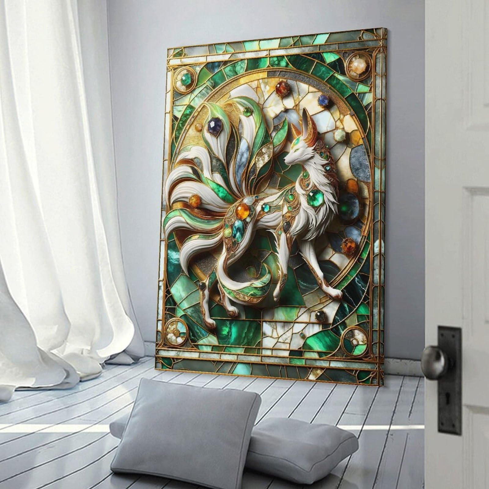 Junmoney Frame-Nine Tailed Fox Kitsune Wall Picture Print Nine Tailed Fox Kitsune, 24X36inch(60X90cm), For Apartments, Flats Or New Home Decor, A Simple Refresh For Blank Walls