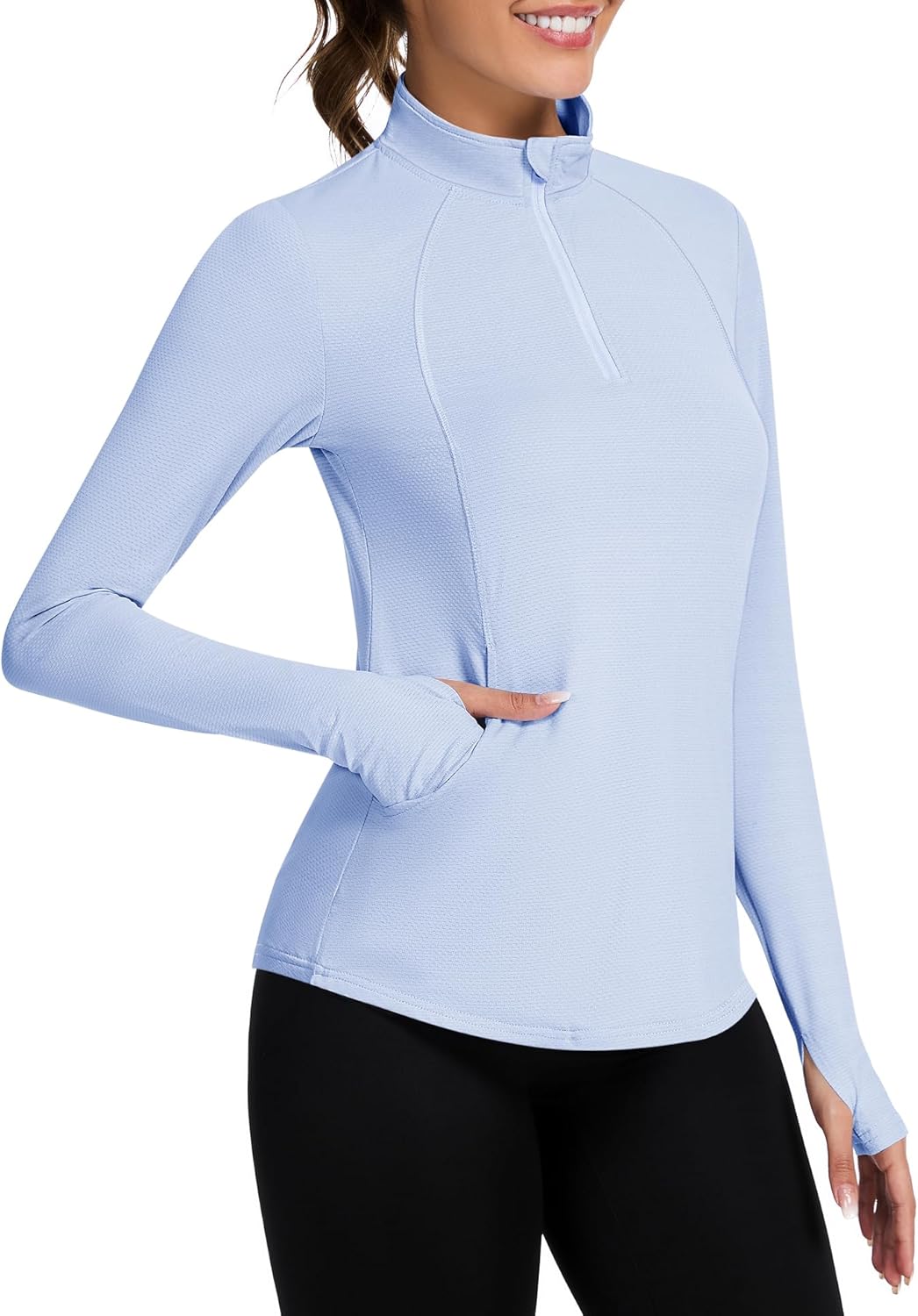Loovoo Long Sleeve UPF50+ Workout Tops Sun Protection 1/4 Zip Summer Quick Dry Hiking Shirts Lightweight Pullover Women