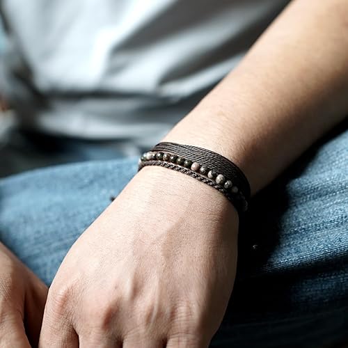 Miniatura 370 de Handmade Natural Stone Beaded Healing Bracelet Gift for Men Adjustable Rope String Bracelet