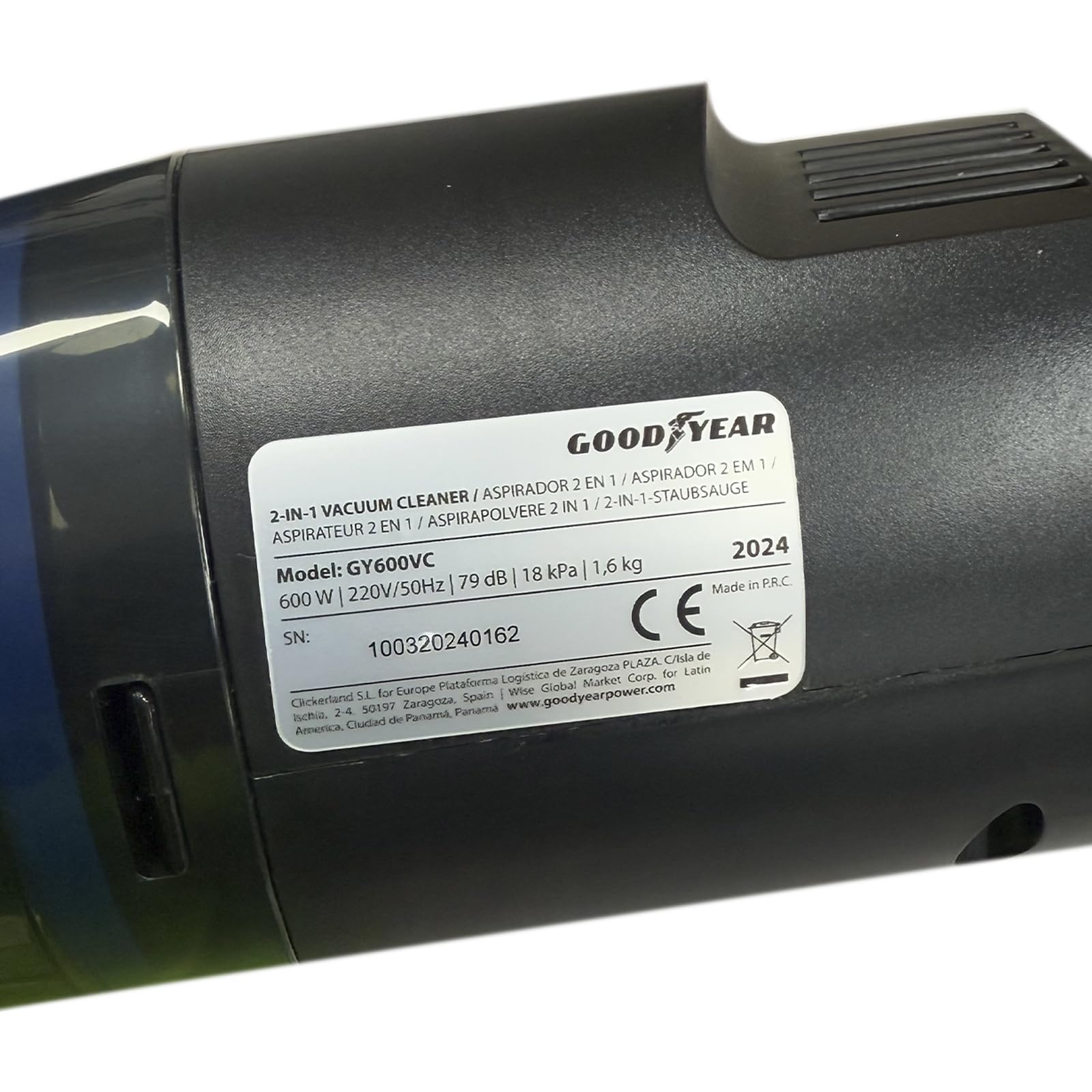 Goodyear GY600VC 600W elektryczny odkurzacz 3 w 1 | mocny i cichy system sterowania przepływem na uchwycie, zbiornik ABS 0,6 l, 220 V/50 Hz