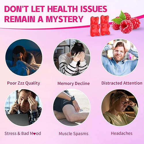 Miniatura 6 de Gomitas complejas de magnesio de 400 mg, glicinato de magnesio, malato, citrato, taurato, óxido y más  con extracto de ashwagandha, D3 y B12 para