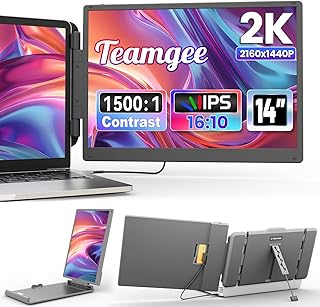 Teamgee 14" 2K Pantalla Portatil, 2160 x 1440P QHD IPS Extensor de Pantalla para Portátil, Dual Monitor Portatil for 13....