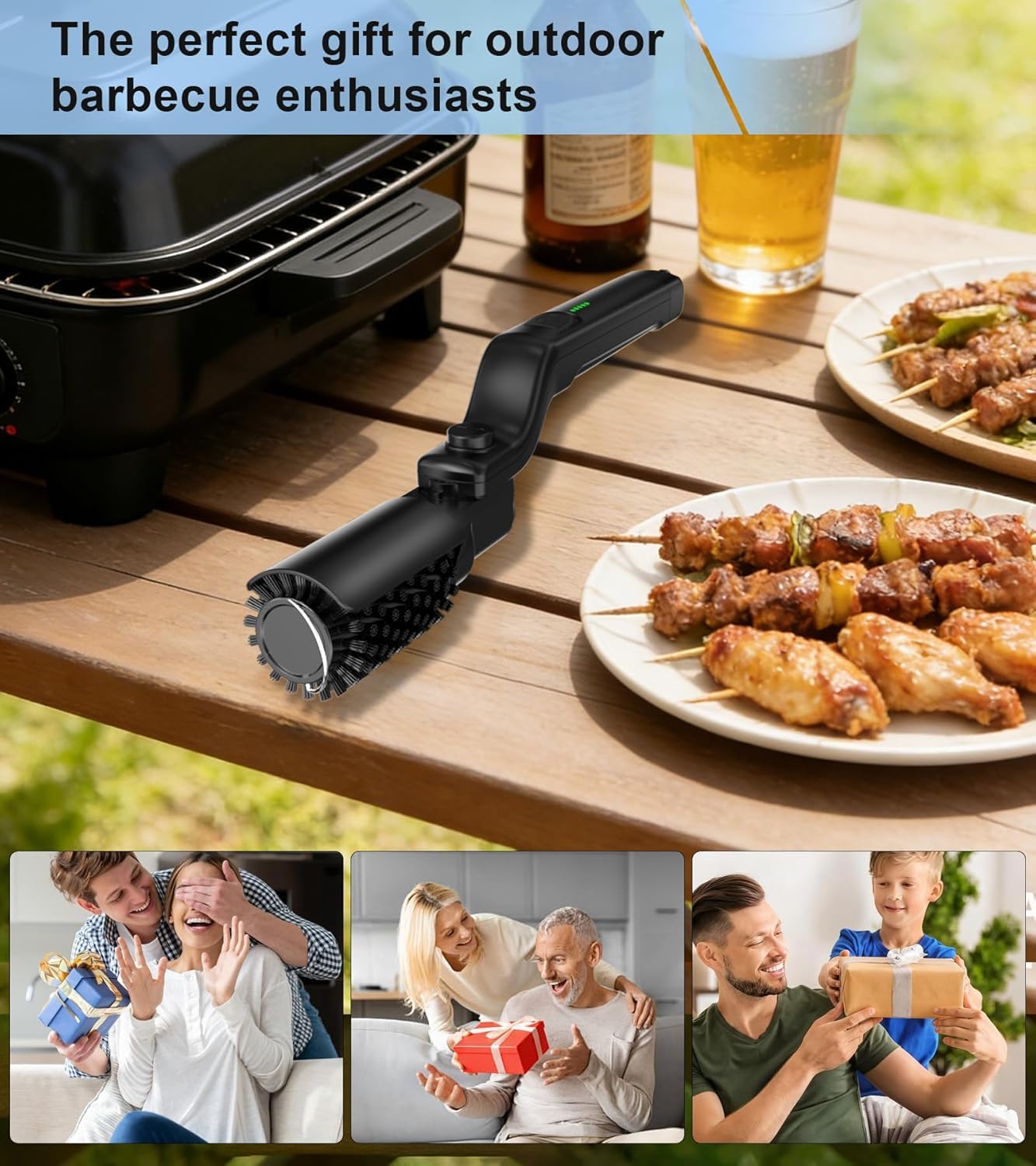 Brosse Électrique Barbecue sans Fil,Brossière Électrique 3 Vitesses 2 Brosses,Nettoyeur Grille 180° Réglable,Acier Inoxydable Rechargeable,Grill Brush