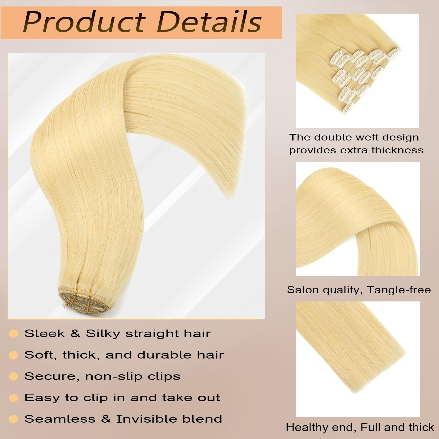 Blonde Clip in Hair Extensions Real Human Hair Straight 18 Inch 7pcs 120g Clip ins Hair Extensions Brazilian Remy Human Hair 16 Clips Double Weft Human Hair For Women