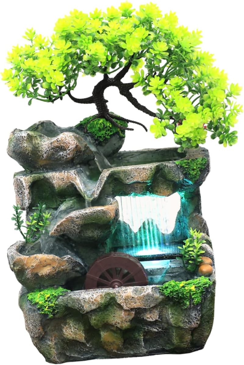 Indoor Mini Water Fountain Resin Tabletop Decor with US Plug Relaxing Flowing Water Feature for Bedroom Office Living Humidifying Zen Meditation Decoration