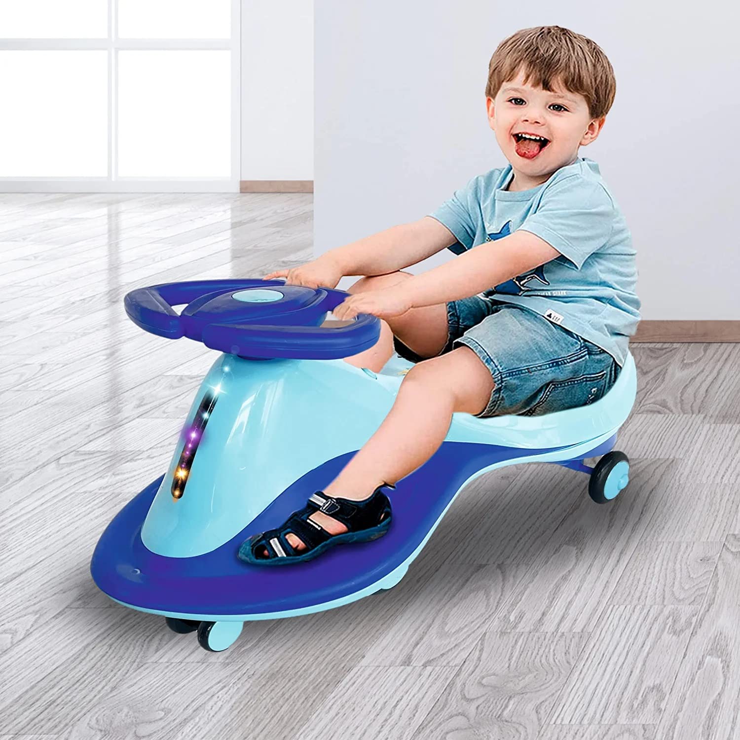 BabyGo Ziggy Magic Swing Car Ride On Toy for Kids | Musical Wiggle Twister Car with LED Lights, Easy Steering & Smooth Wheels | Durable for Boys & Girls, Indoor Outdoor Fun (72 x 40 x 30 cm) (Blue) 1