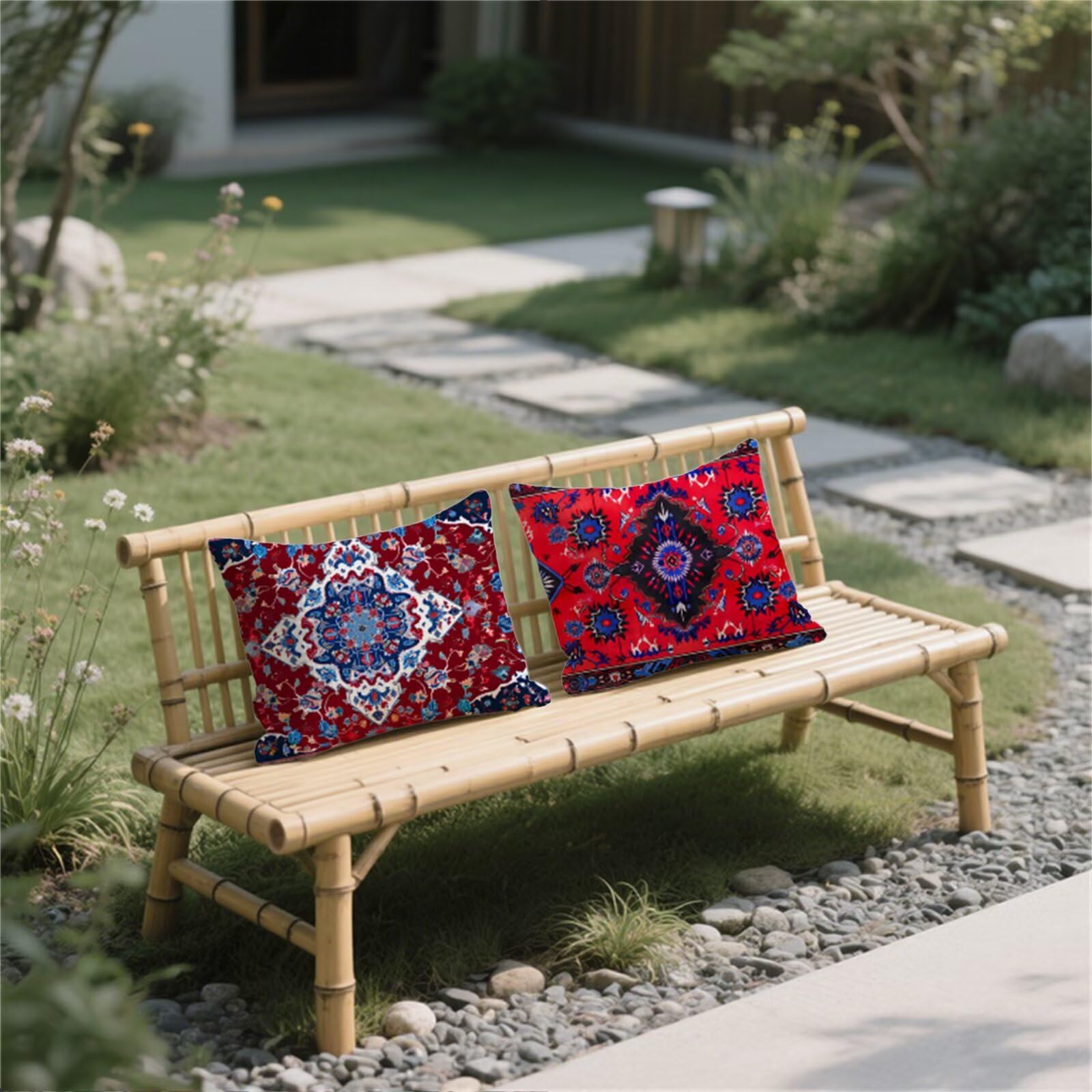 Outdoor Kissen Dunkelblau Kissenbezug 60x80,2 Stück Rechteckig Wetterfest Kissenbezüge Mandala Dekokissen mit Unsichtbarer Reißverschluss,Doppelseitig Druckdesig,Terrassen Balkon Deko Kissen Y2-300