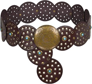 Western Leather Belts for Woman Boho Cowgirl Wide Disc Belt for Women Concho Cowboy Waist Belts for Dress