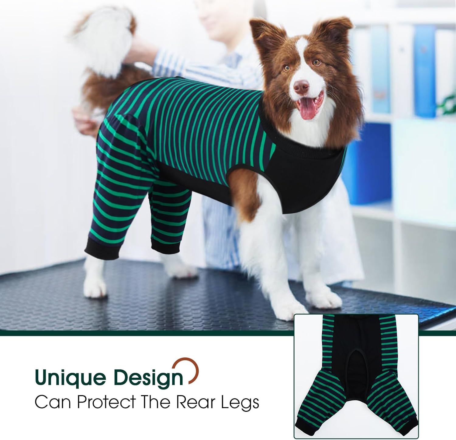 Kuoser Dog Recovery Suit, Anti Licking Dogs Rear Leg Sleeve, Abdominal Dog Surgical Suit with Dog Pants Cover Protect Wounds, Dogs Elbow Protector Soft Pet Surgery Onesie Cone Alternative, Green 4XL