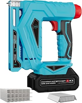 Nail Gun Battery Powered 3-in-1 Brushless Nail Gun and Staple Gun, Single Firing and Contact Firing with 1000 Nails and 1000 Staples, for Woodworking Upholstery and DIY Projects