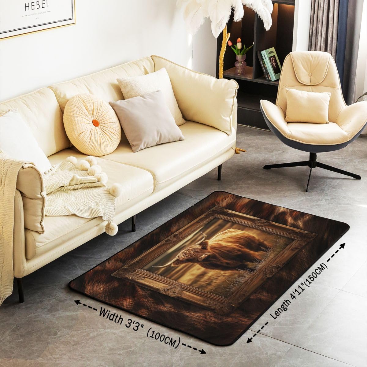 Erosebridal Highland Cattle Area Rug 3x5 Rustic Western Farmhouse Living Room Rug Non Slip Brown Highland Cow Woodland Animal Carpet for Bedroom Kitchen Country Cabin Indoor Floor Mat Non Slip
