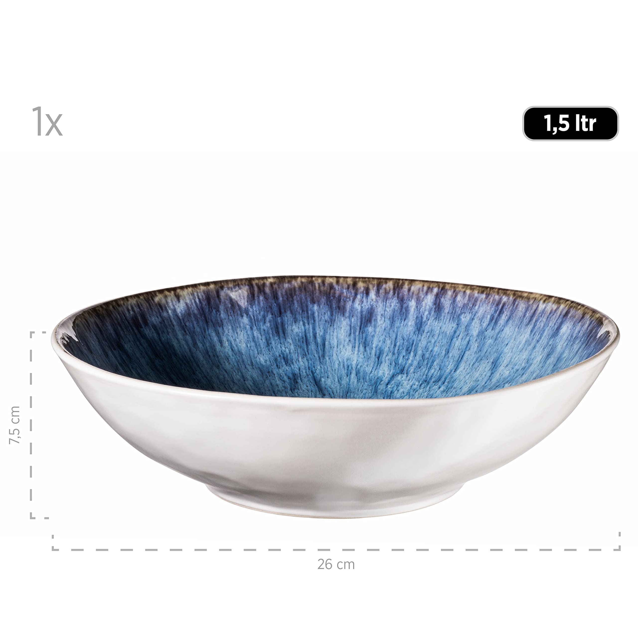 MÄSER Serie Frozen Juego de 9 cuencos de cerámica, 1 ensaladera, 4 cuencos de ramen y 4 cuencos para salsas, formas orgánicas en aspecto vintage, barnizado a mano, gres, azul, 26