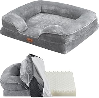 Juskys Hundebett Sheena M orthopädisch, waschbar & rutschfest - 72 x 60 x 17 cm - Hundesofa flauschig Hunde Grau - Haustierbett Hundesofa product image