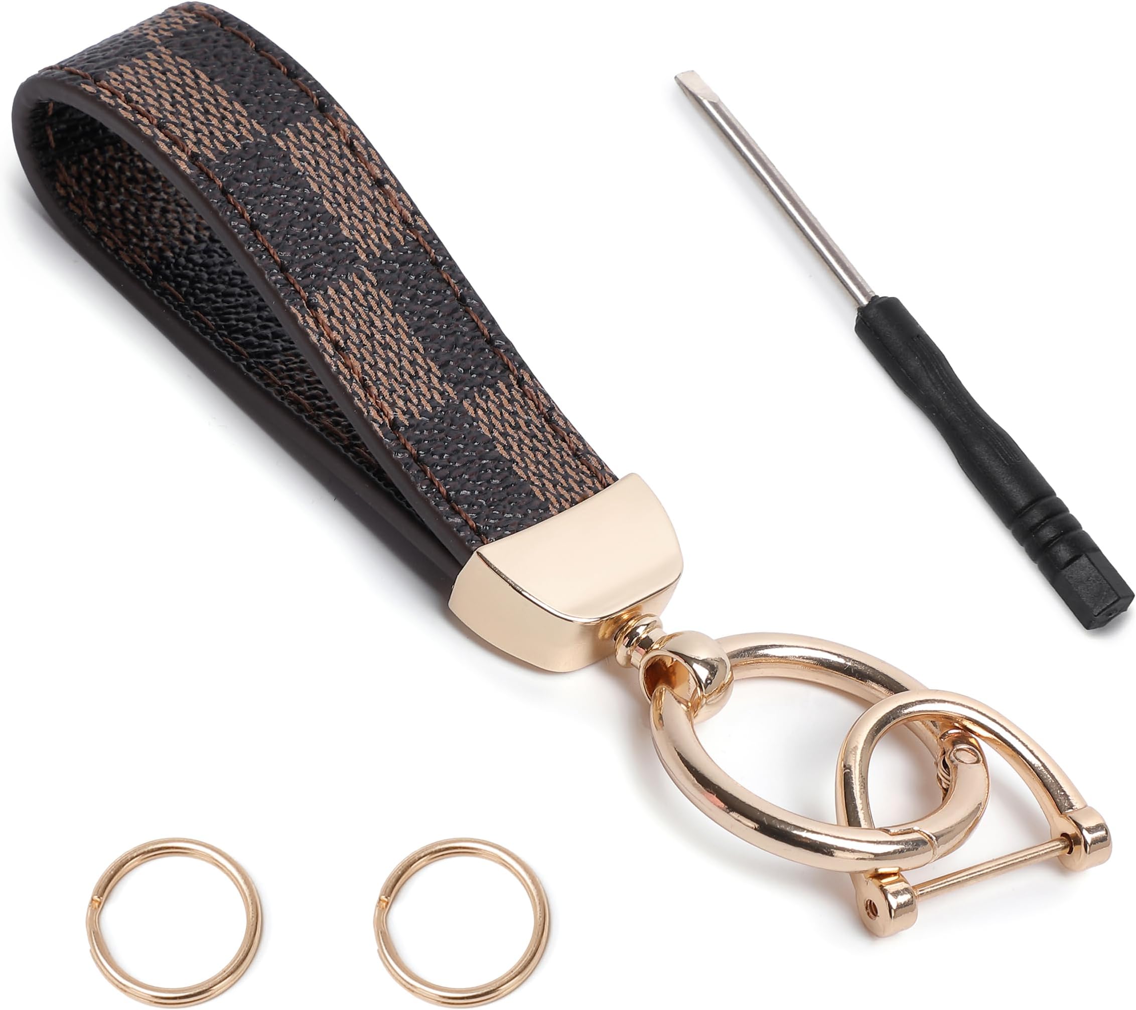 Durable Leather Print Keychain with Anti-Lost D Ring & Key Ring Clip,for Women and Men | Car & Home Key Ring