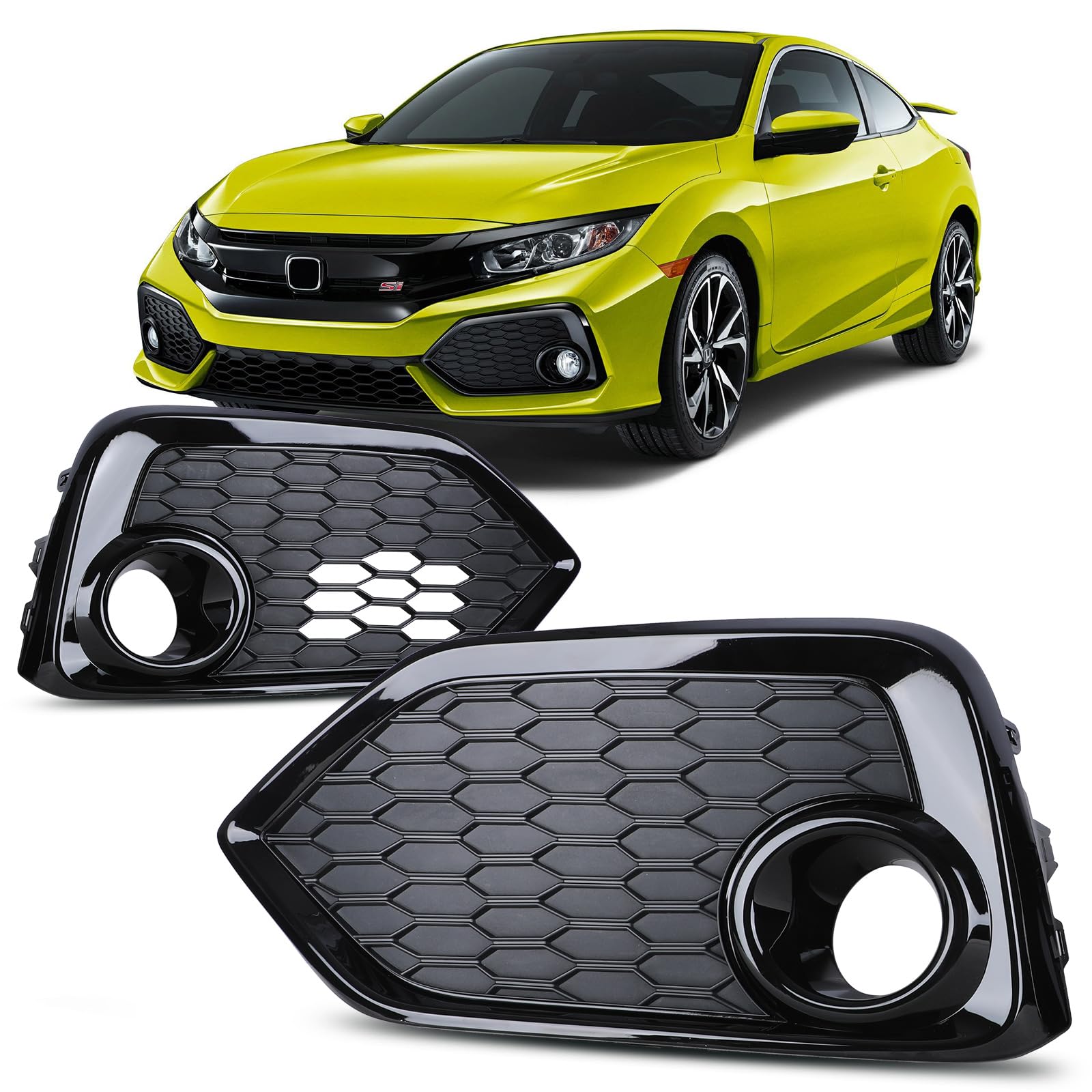 AUTOFREE LED Fog Light Bezels for 2017 2018 2019 Civic Hatchback Si Type R (Not fit for Type R Hatchback/Sedan/Coupe models), Driving Fog Lamp Cover Replacement 1 Pair Left and Right Side