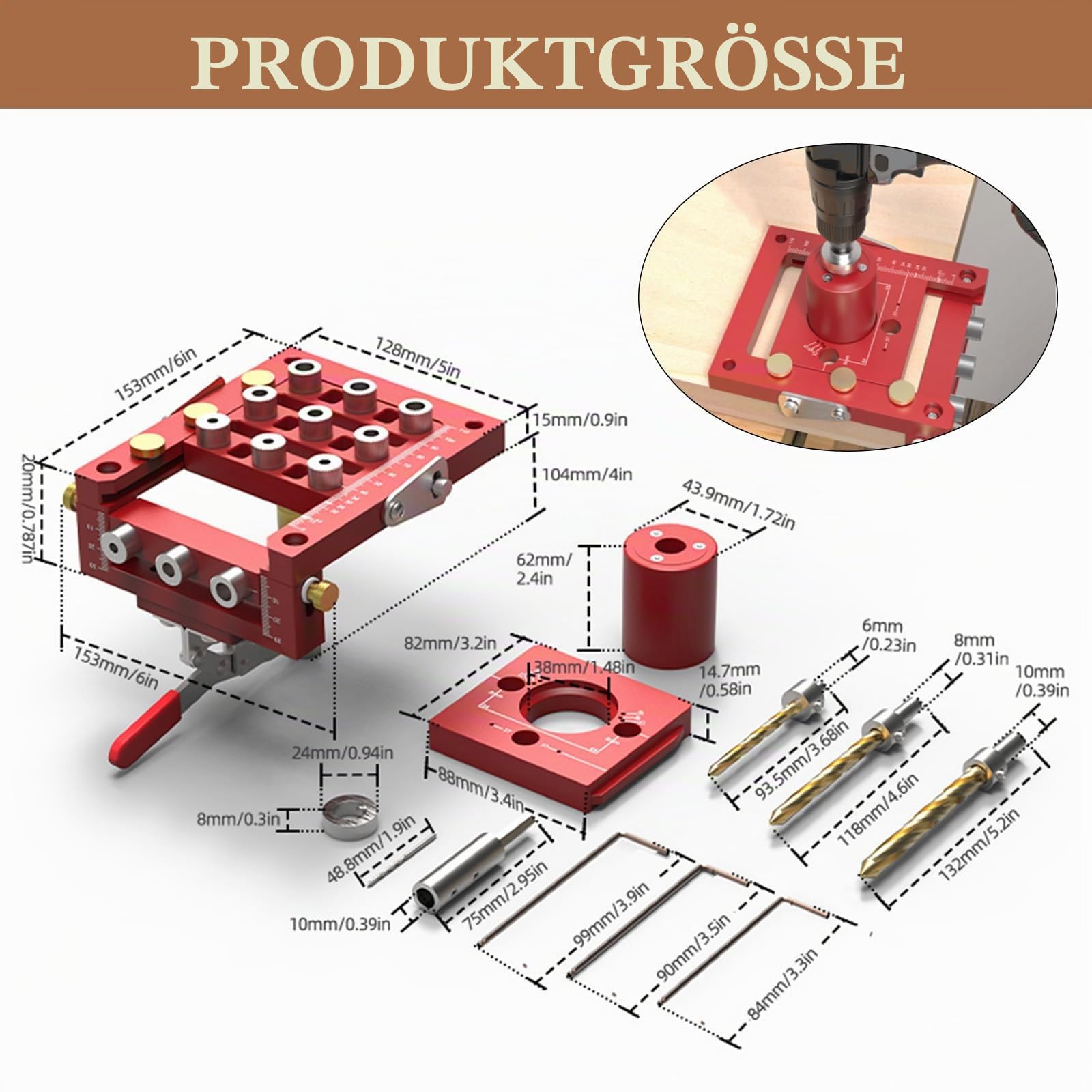 Bohrschablone, Dübel 2/6/8/10/15/20/35mm Pocket Hole Jig Set 3-in-1 Taschenlocher Bohrschablone Dübelhilfe für Holzbearbeitung mit Positionierungsclip Einstellbare Bohrführung Puncher Locator