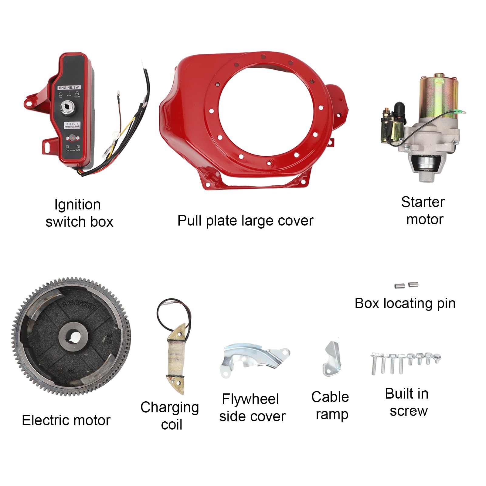 Kit de Arranque Eléctrico para Motores GX160 GX200 de 4 Tiempos, Interruptor de Arranque, Cubierta del Volante de Encendido del Motor de Arranque, Metal ABS, Varios