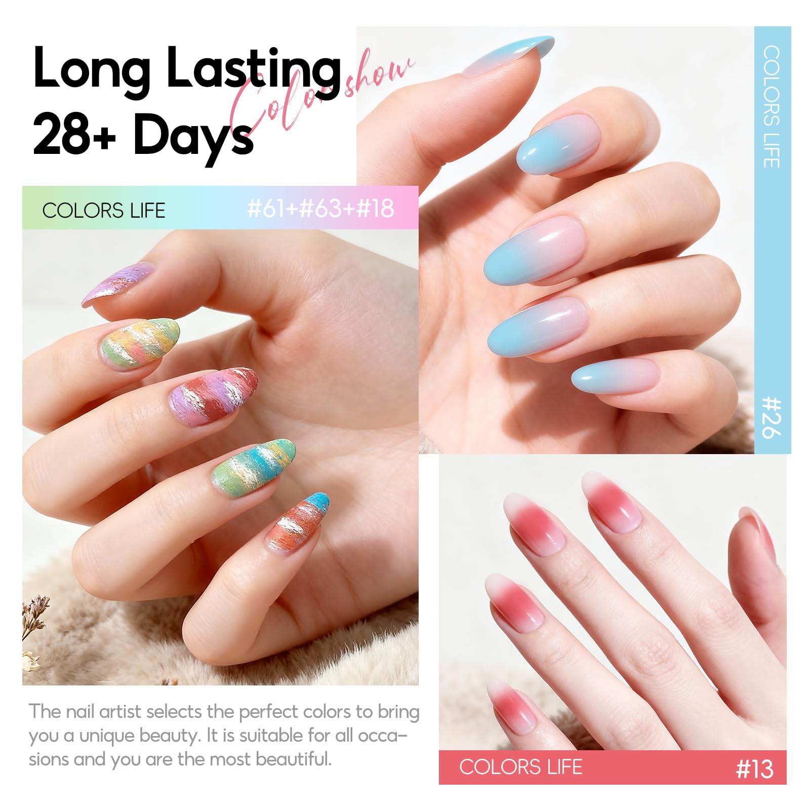 PEACECOLOR Gradient Painting Gel Nail Polish Set, 9 Colors Ombre Gel White Pink Red Yellow Spring Summer Color with Nail Sponges Metal Grabber French Manicure DIY Nail Art