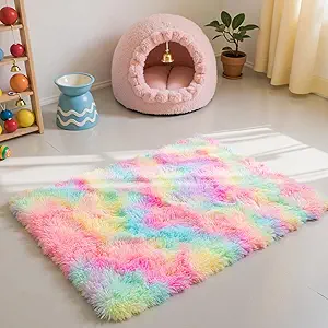 Zentavio Bedside Rugs Small 2x3 Shag Entry Entrance Rugs Soft Girls Bedroom Carpet Area Rugs for Dorm College Essentials Non-Slip Living Room Throw Rug Home Decor Aesthetic Nursery Rainbow
