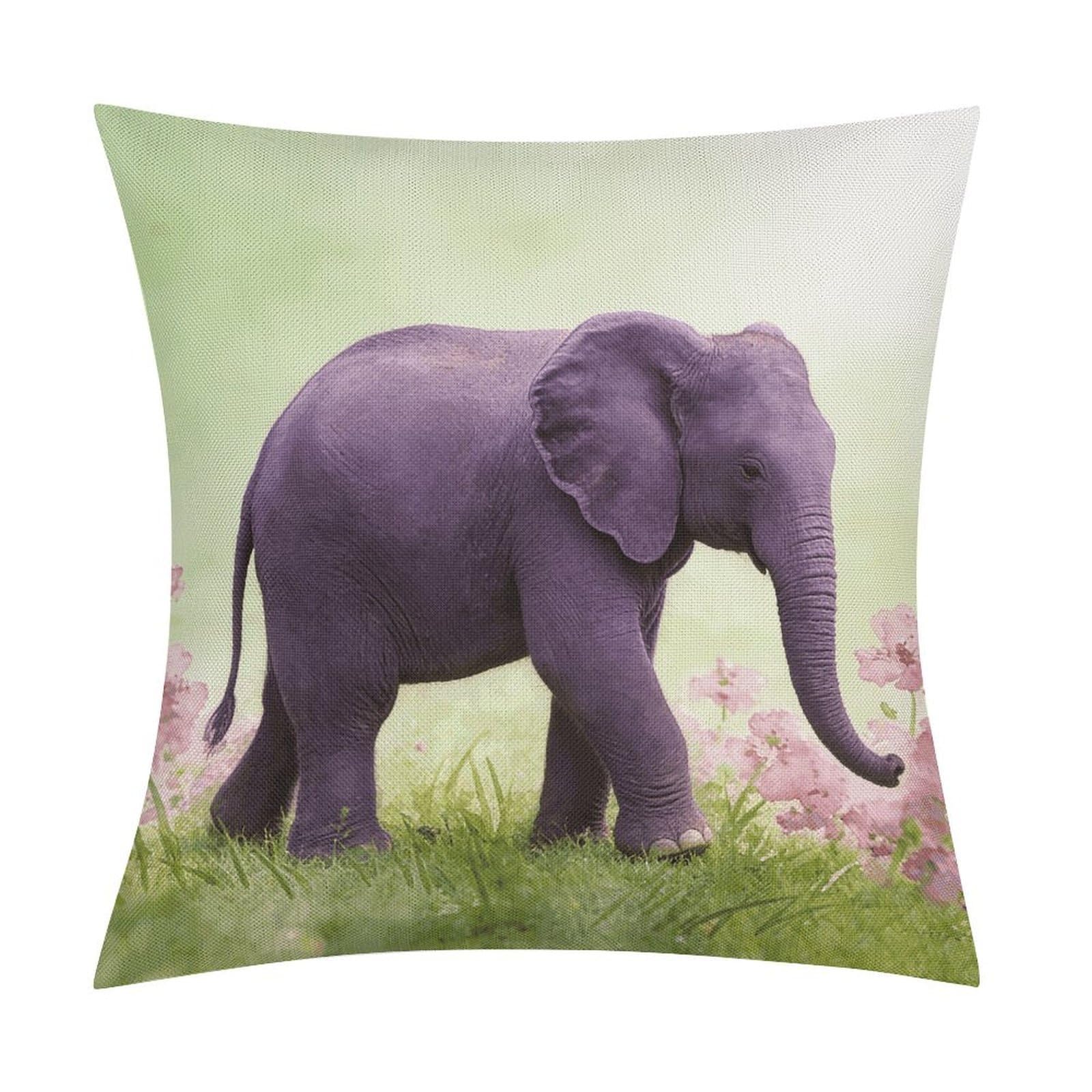 LZQPOEAS Purple Elephant Throw Pillow Covers, Waterproof Faux Linen Pillow Cases with Invisible Zipper, Decorative Square Cushion Covers for Sofa Couch Living Room Bedroom 18x18 Inch