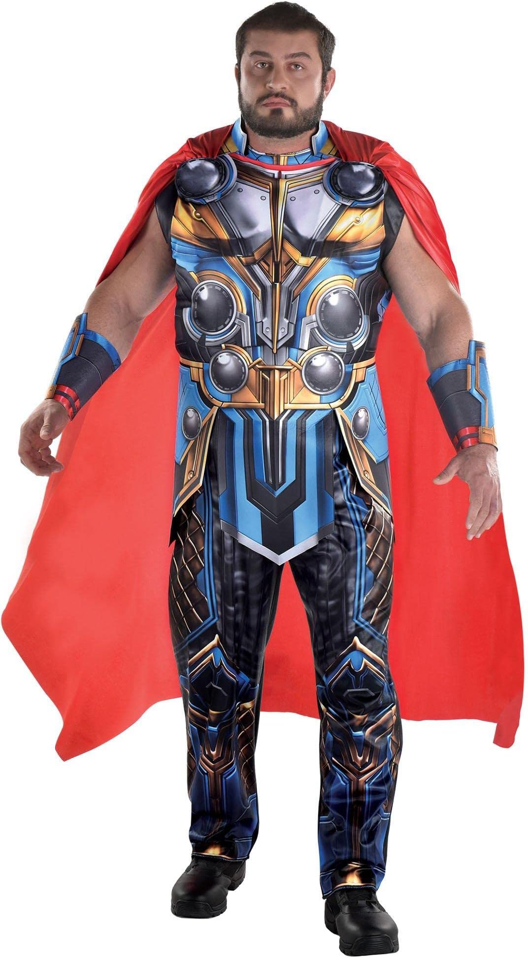 Party City Thor Costume for Men, Thor: Love and Thunder - Marvel Costume Includes Jumpsuit, Cape, Belt, & Gauntlets - Costumes for Halloween, Birthday Parties & Themed Events