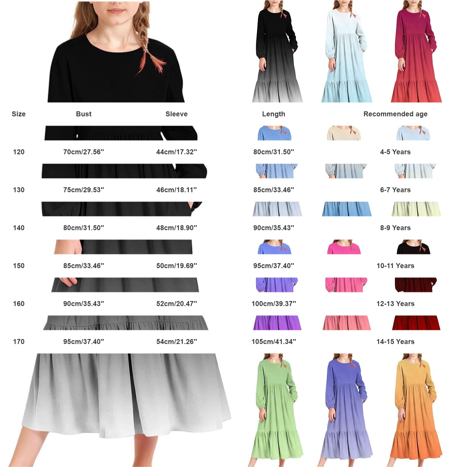 Vestito da ragazza a maniche lunghe casual da spiaggia per vacanze maxi abito per bambini primavera estate girocollo Boho Flowy A Line abiti con tasche