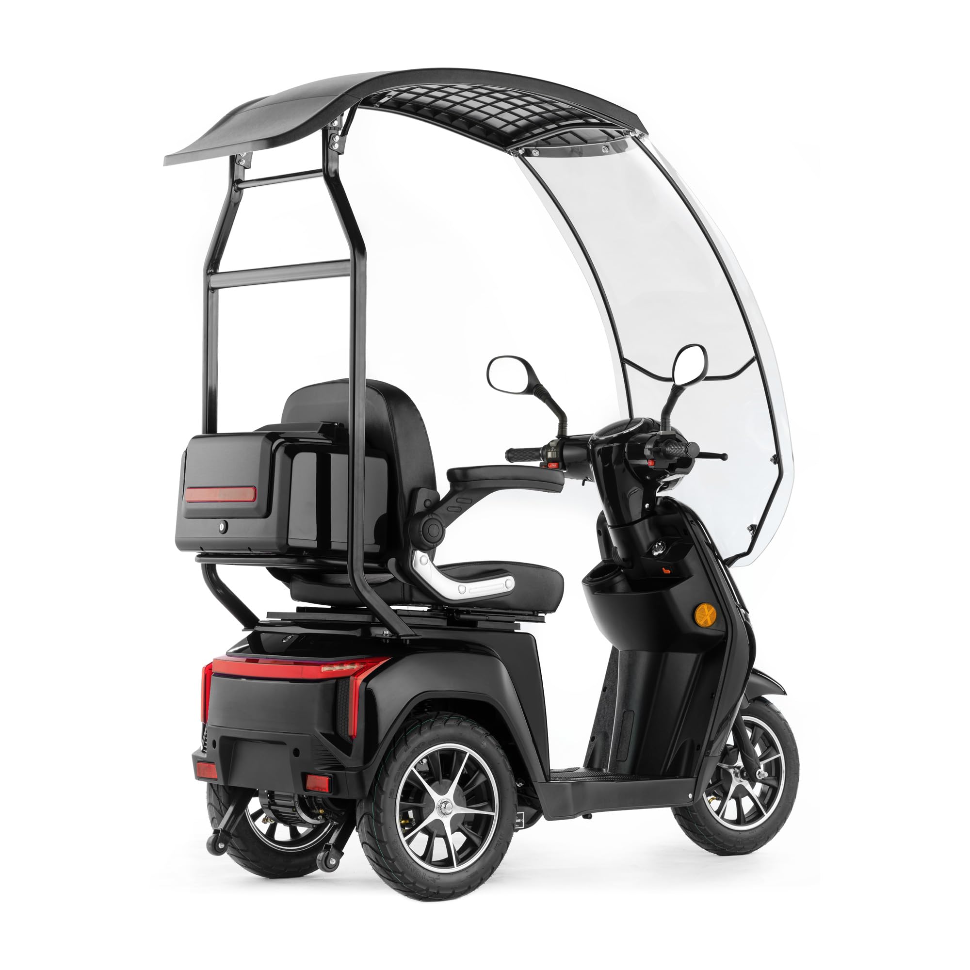VELECO Turris con techo - 3 ruedas - Techo con parabrisas - Batería de iones de litio extraíble - Iluminación LED - Ferting montado (negro), Negro,gris,rojo,azul