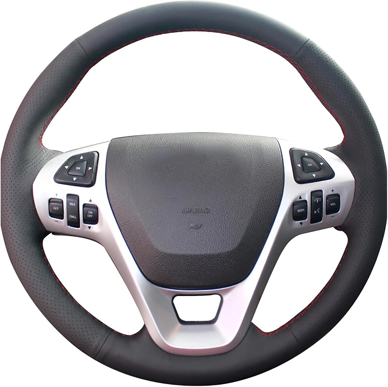 Loncky Black Genuine Leather Suede Custom Stitched Car Steering Wheel Cover for Ford Taurus 2013 2014 2015 2016 / Ford Explorer 2011 2012 2013 2014 2015 / Ford Edge 2011 2012 2013 2014 Accessories