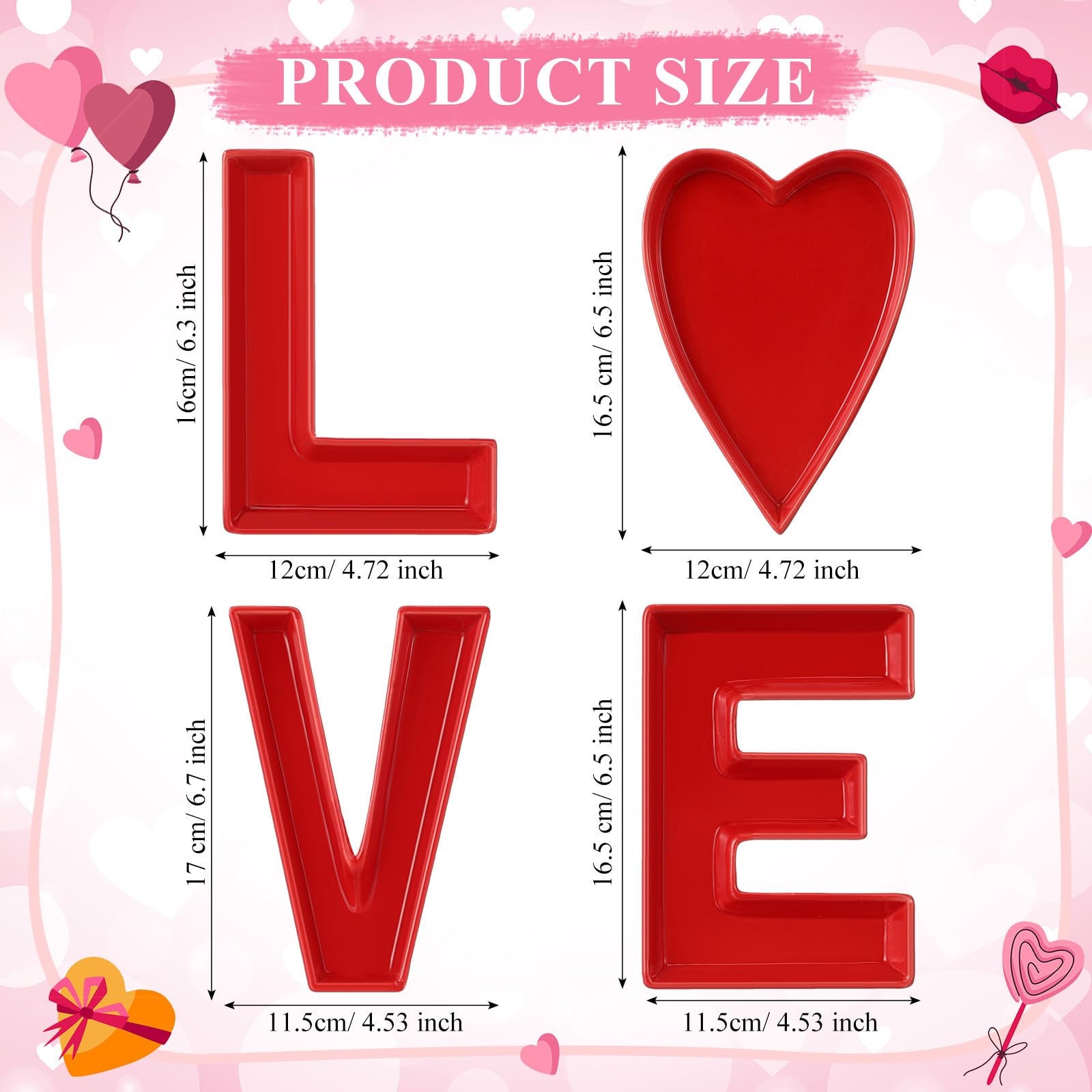 Tioncy 4 Pcs Ceramic Valentine's Love Shaped Candy Bowl Fillable Tray Charcuterie Dish for Fruit Cheese Platter Vegetable Valentine s Day Wedding Birthday Anniversary