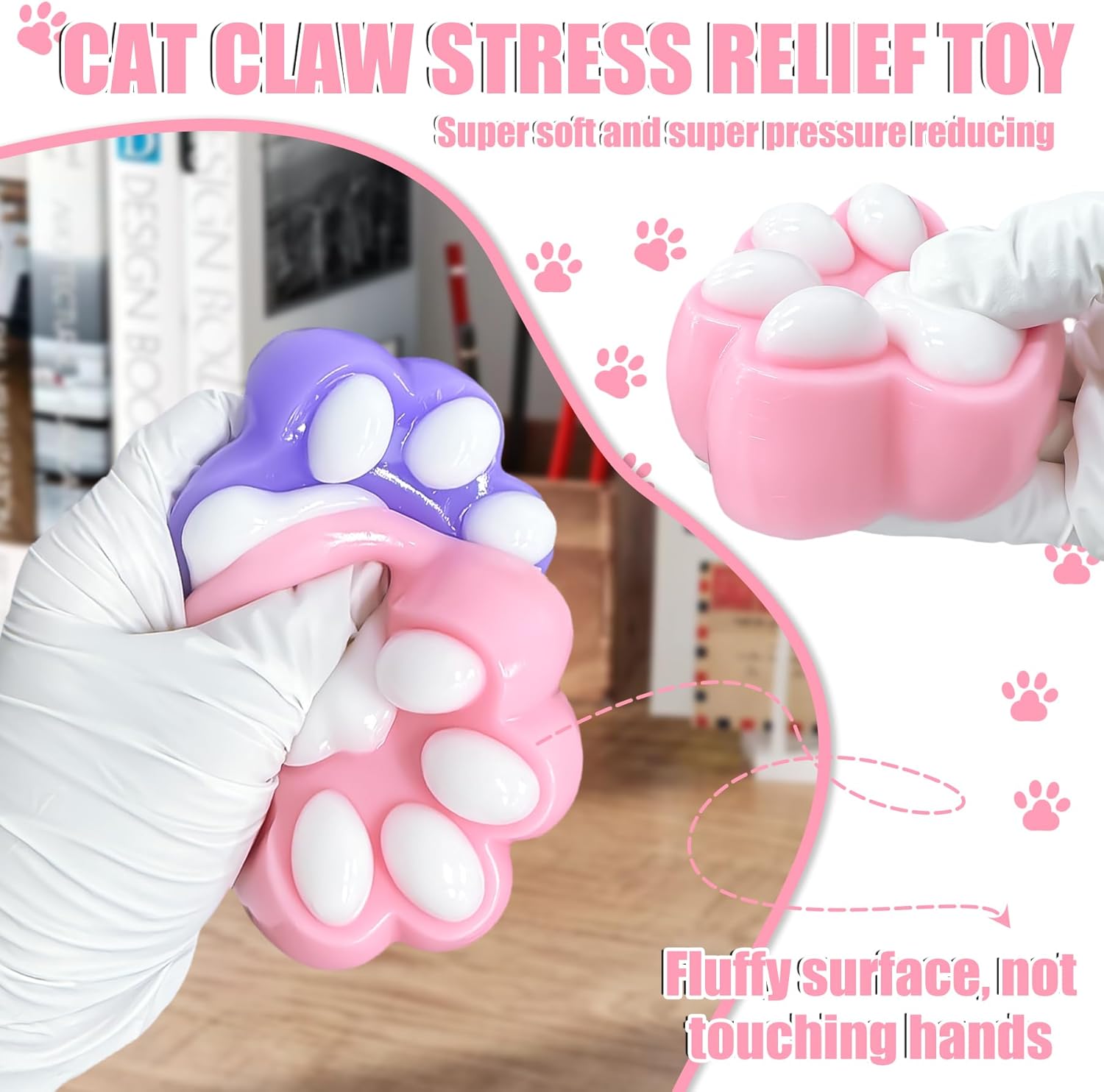 Stress Relief Toy Taba Cat Paw, 4Pcs Squeeze Toy Paw, Cute Sensory Toys, Handmade Soft Silicone Sticky Toys, Bouncy Stress and Relaxation Toy, Stretchable Springy Cat Paw, Gifts for 3-10 Year Old Girl