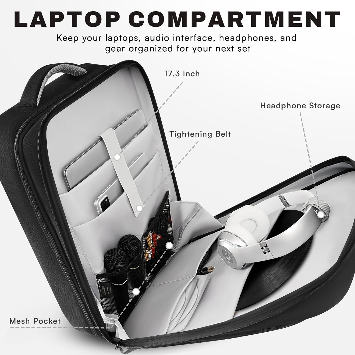 DJ Controller Bag for DDJ-FLX4/DDJ 200/DDJ 400/DDJ REV1, Padded DJ Backpack with Multi-pocket for 17 Inch Laptop, Cables, DJ Carrying Mixer Case with Adjustable Strap for DJ Equipment, Grey - Image 5