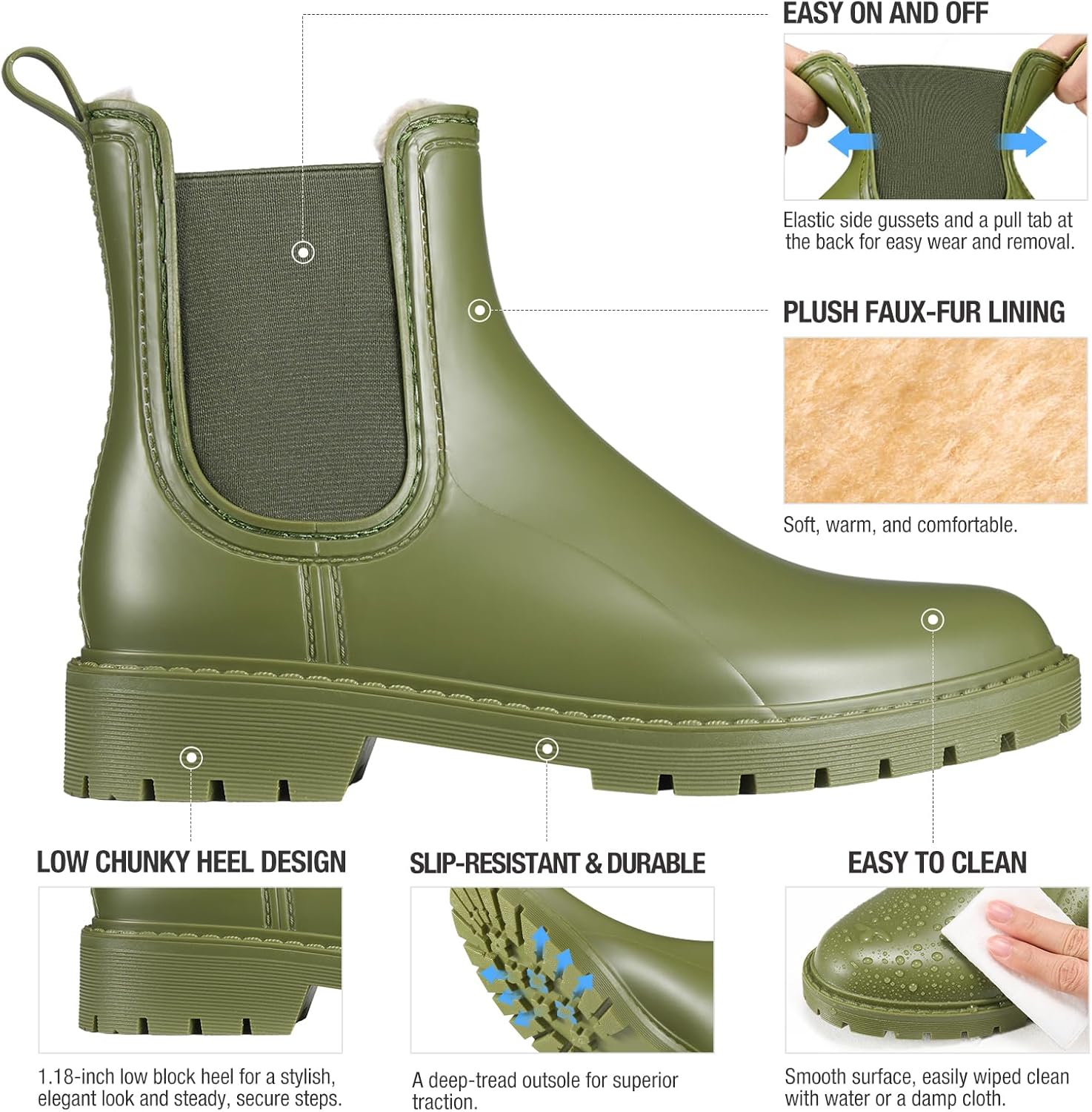 HISEA Winter Rain Boots for Women Waterproof, Womens Insulated Snow Boots Warm, Fur Lined Chelsea Ankle Booties for Autumn and Winter Outdoor Garden Farm Work - Image 5