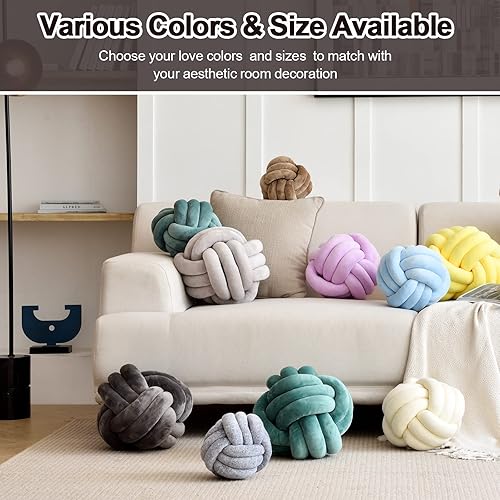Miniatura 4 de ZAKUN Bola de almohada con nudo suave cojín redondo para decoración del hogar almohada de felpa anudada hecha a mano para decoración del hogar