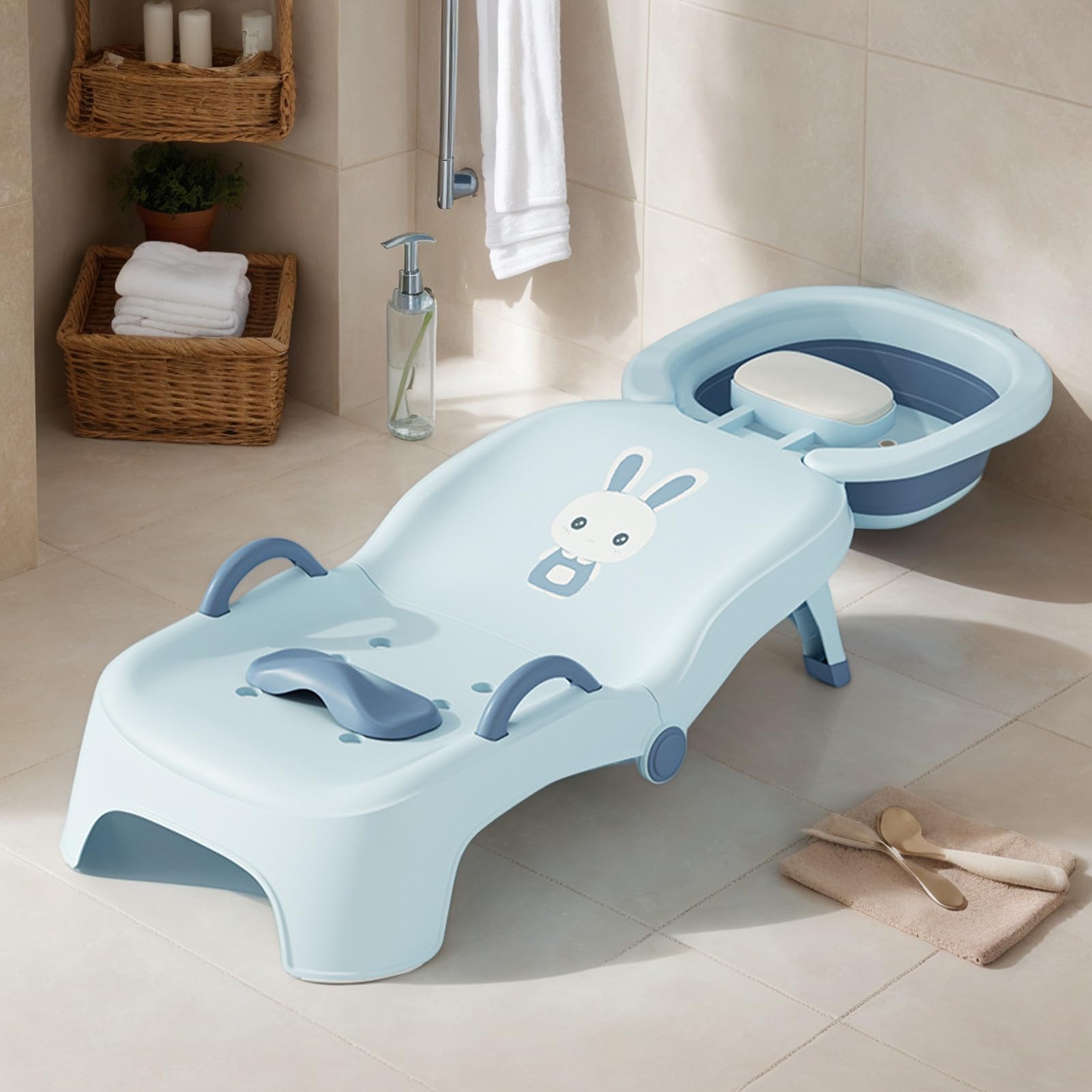 Silla De Champú Asiento Reclinable Enjuague Bebés | Silla Plegable Lavacabezas Niños Pequeños Hogar, Baño, Salón, Niños y Niñas 0-10 Años, Estación de Lavado de Cabello y Pelo