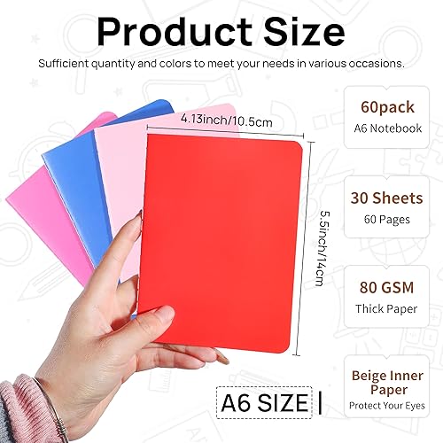 Miniatura 2 de miikoul Paquete de 60 cuadernos pequeños y coloridos en blanco, tamaño A6, mini diario para estudiantes, viajeros, oficina, suministros de regreso a