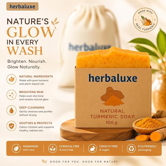 Turmeric & Lemon Bar Soap – Handmade Natural Organic Soap for Face & Body, Deep Cleansing, Skin Brightening, Moisturizing & Hydrating Body Care