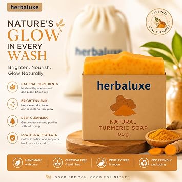 Turmeric & Lemon Bar Soap – Handmade Natural Organic Soap for Face & Body, Deep Cleansing, Skin Brightening, Moisturizing & Hydrating Body Care