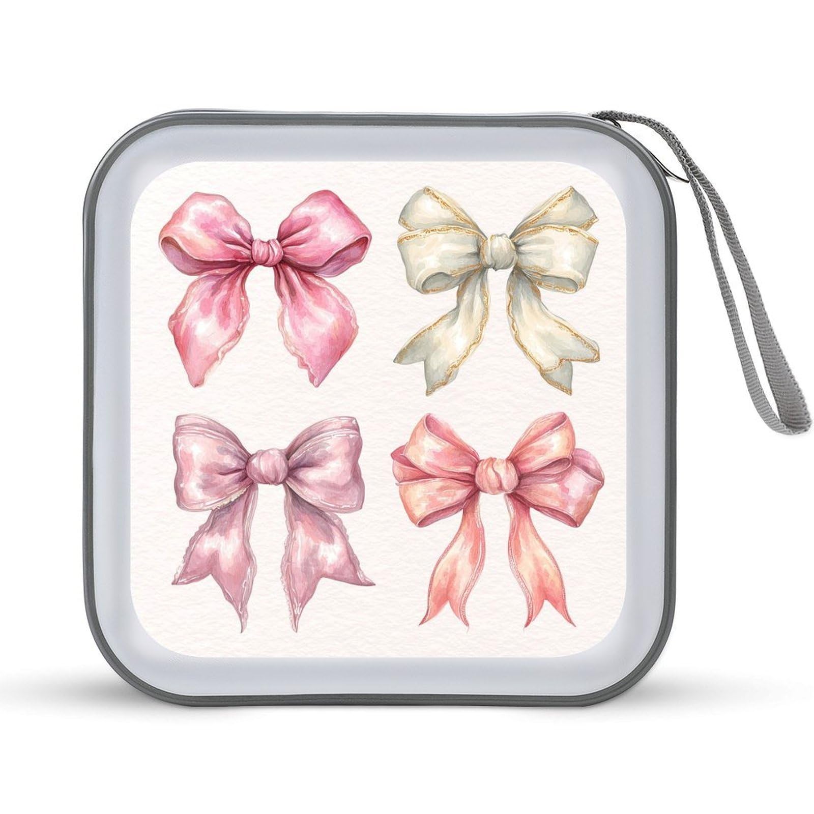 Jubonexis Luxury Coquette 4 Pink Bow Watercolor CD Case DVD Storage Case Portable for Car Home Travel