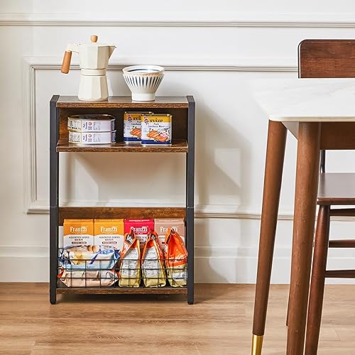 Miniatura 9 de IBUYKE Mesa auxiliar estrecha con estante de almacenamiento, mesa auxiliar de 3 niveles, mesa de sofá moderna, mesita de noche pequeña con