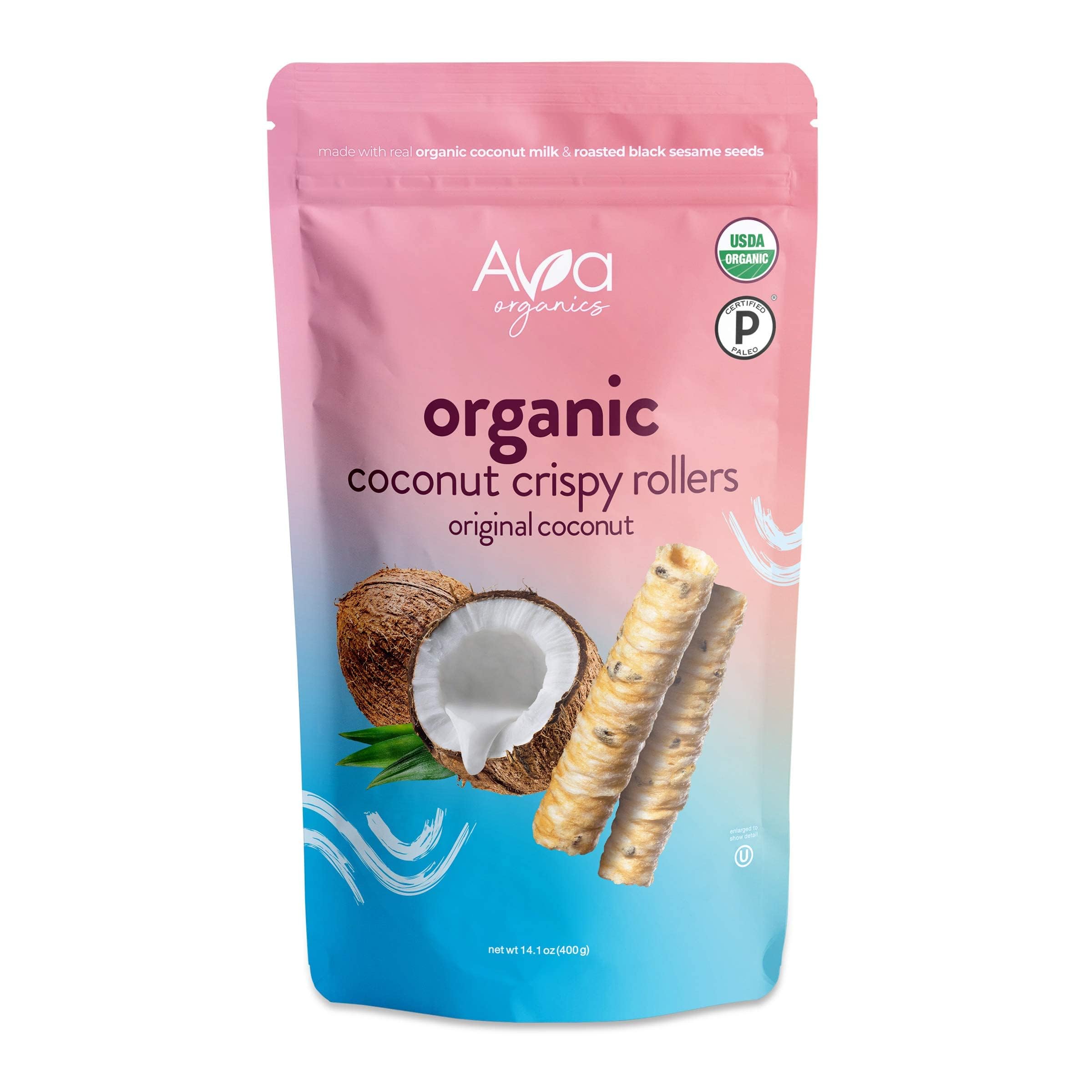 Ava Organics - Coconut Crispy Rollers - Original Coconut (Family Size - 14.1 oz bag)
