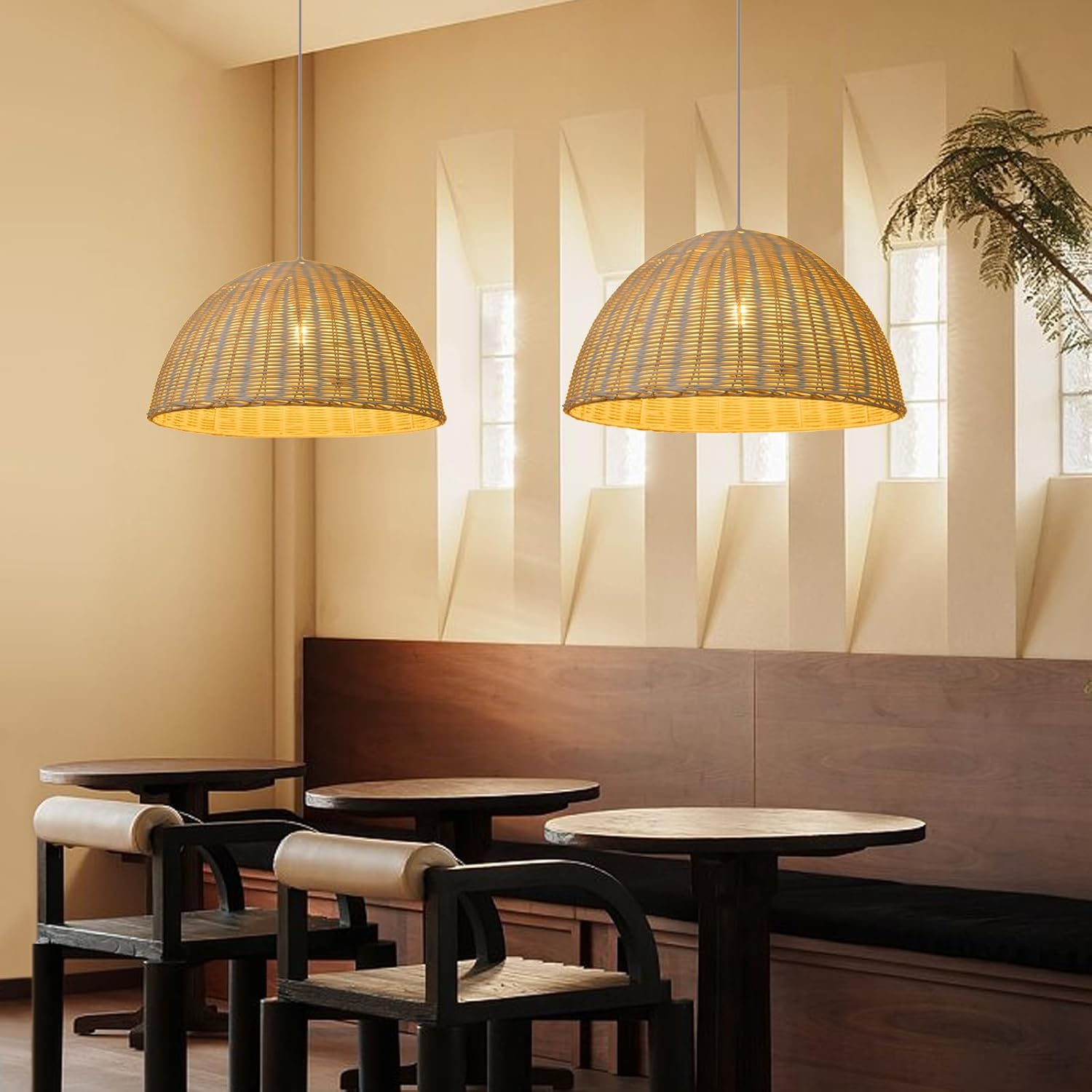 Arturesthome 1 Light Rustic Pendant Light Fixture, 15.7" Woven Rattan Lampshade Coastal Hanging Lighting, Vintage Farmhouse Chandelier Lamp Shade for Kitchen Island Dining Room 40cm