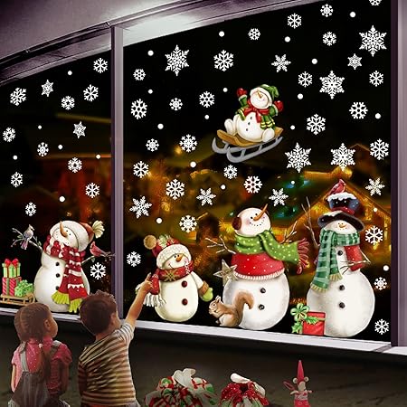 Christmas Window Clings Snowflake Decor - 4 Sheets Glitter Static Stickers For Glass Winter Decor