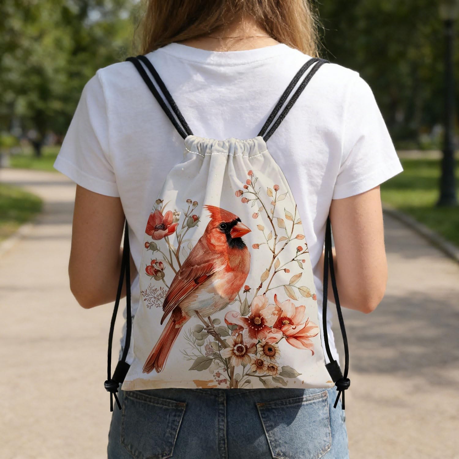 Retro Cardinal Dual-Sided Print Drawstring Bag image 3